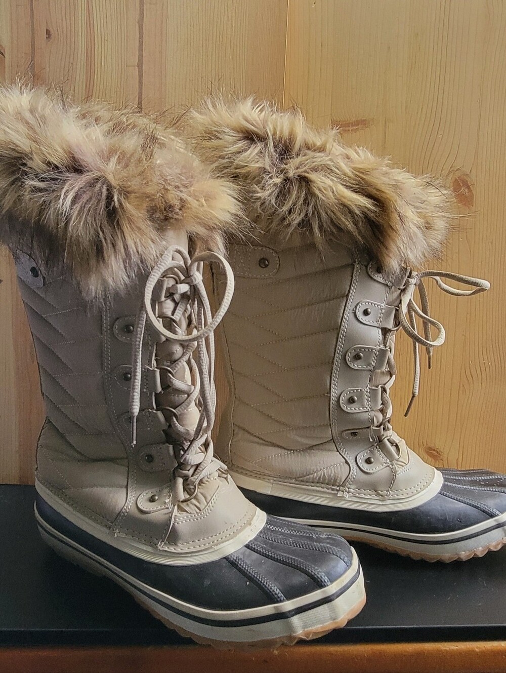Portland Boot Company Women's Cairo 12" Faux Fur Trim Snow Boots, Black, 8.5 M